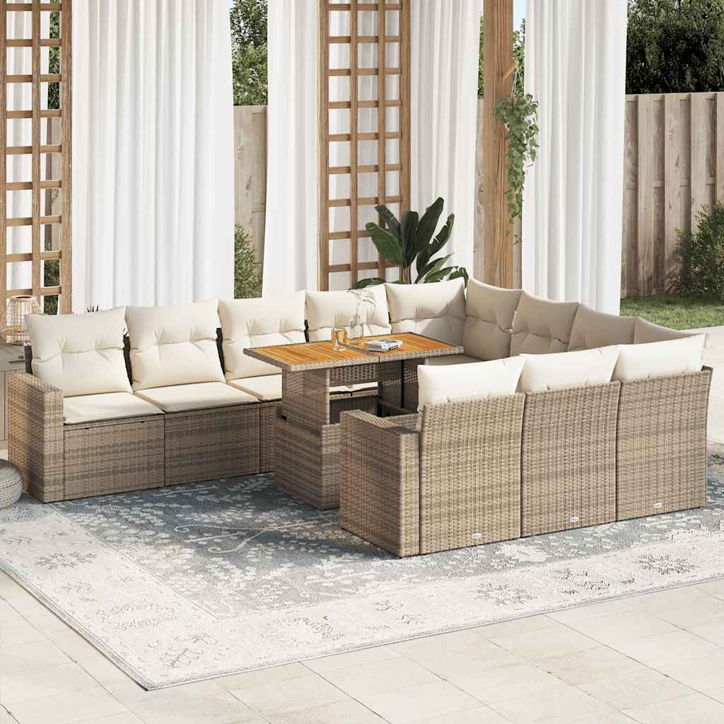 sofasæt til haven 11 dele med hynder polyrattan beige