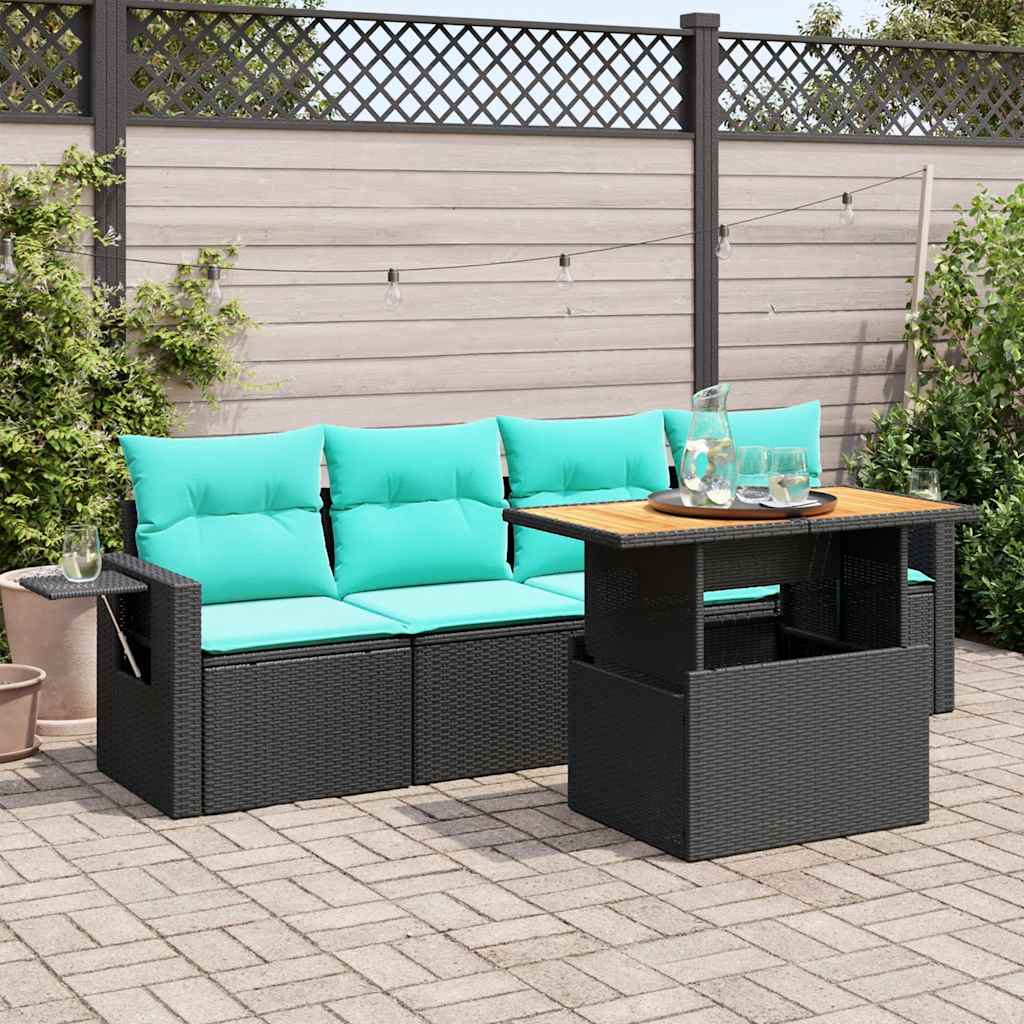 sofasæt til haven 5 dele med hynder polyrattan sort