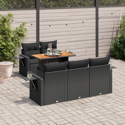 sofasæt til haven 6 dele med hynder polyrattan sort