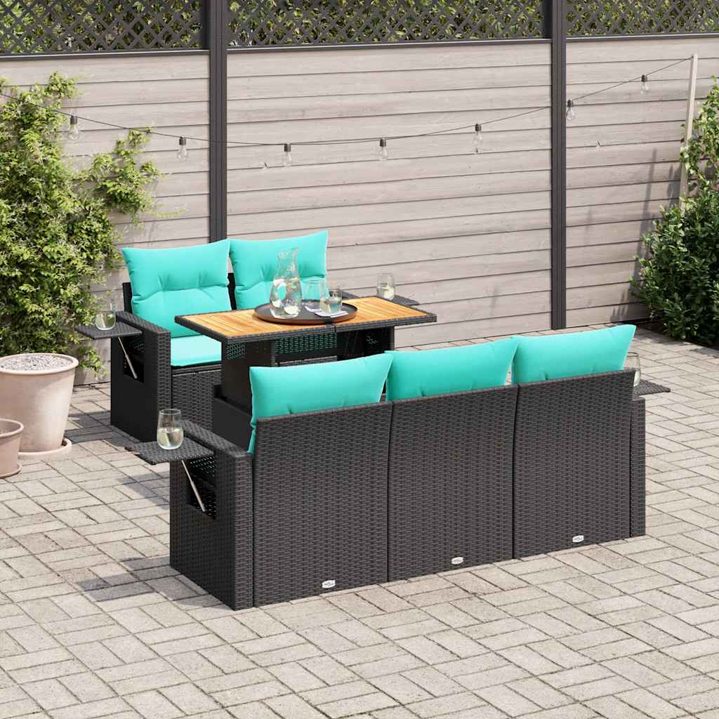 sofasæt til haven 6 dele med hynder polyrattan sort