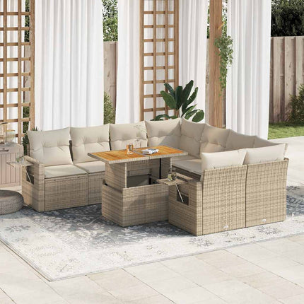 sofasæt til haven 9 dele med hynder polyrattan beige
