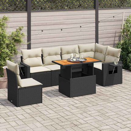 sofasæt til haven 7 dele med hynder polyrattan sort