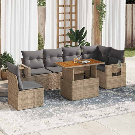 sofasæt til haven 7 dele med hynder polyrattan beige