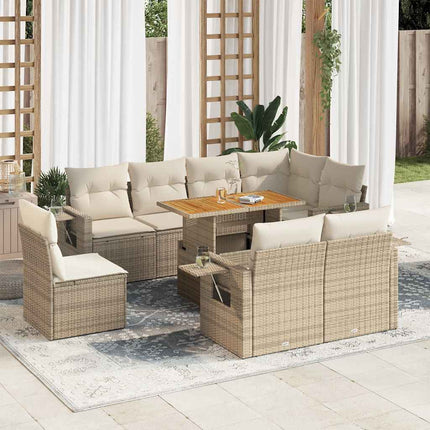sofasæt til haven 9 dele med hynder polyrattan beige