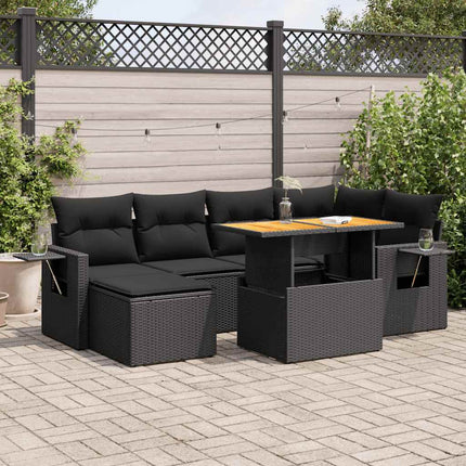 sofasæt til haven 7 dele med hynder polyrattan sort
