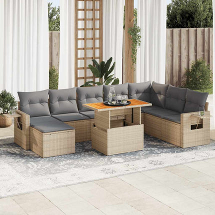 sofasæt til haven 9 dele med hynder polyrattan beige