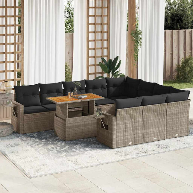 loungesæt til haven 11 dele med hynder polyrattan grå