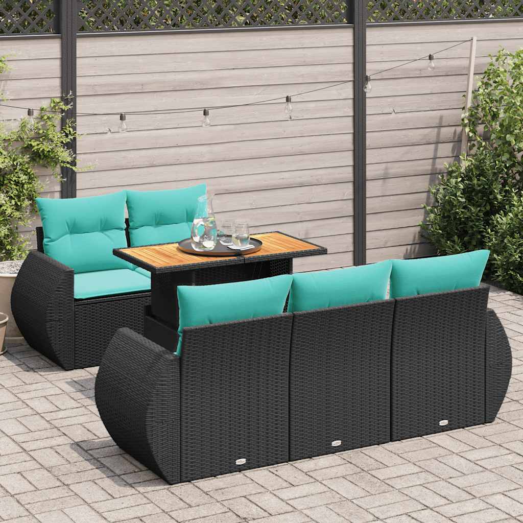 sofasæt til haven 6 dele med hynder polyrattan sort
