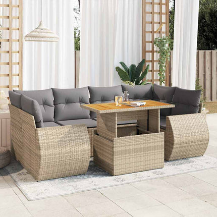 sofasæt til haven 7 dele med hynder polyrattan beige