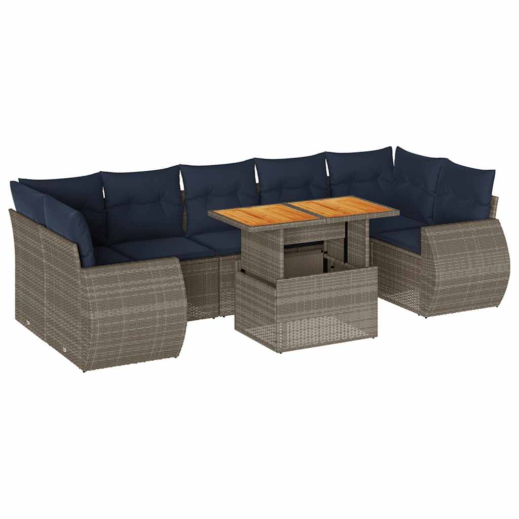 sofasæt til haven 8 dele med hynder polyrattan grå