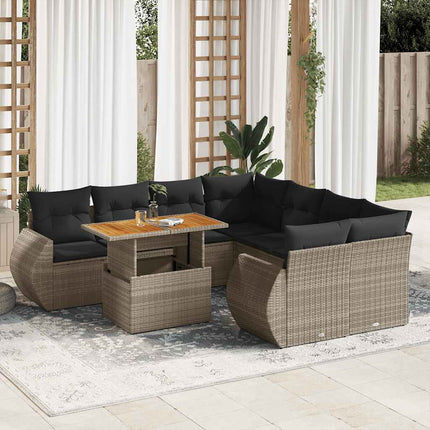 sofasæt til haven 9 dele med hynder polyrattan grå