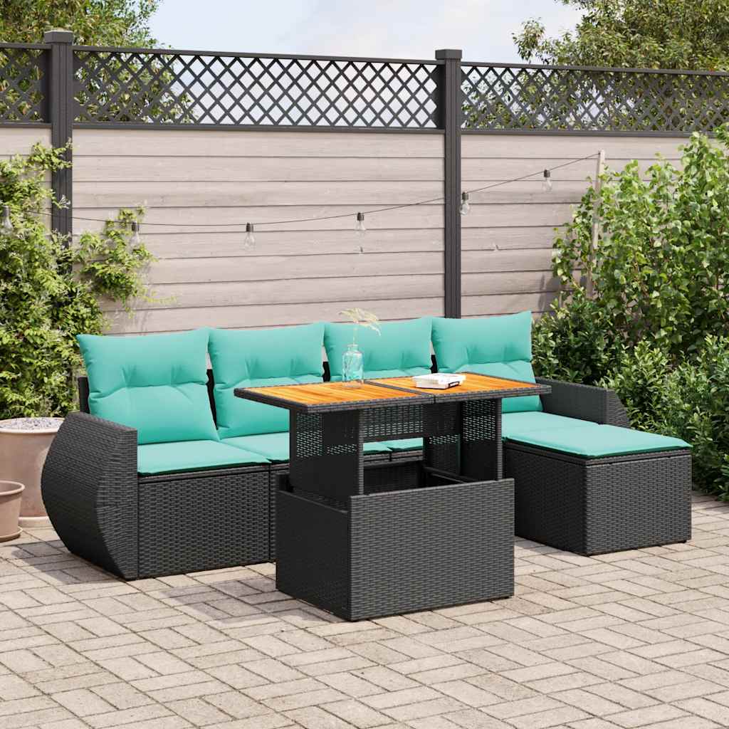 sofasæt til haven 6 dele med hynder polyrattan sort