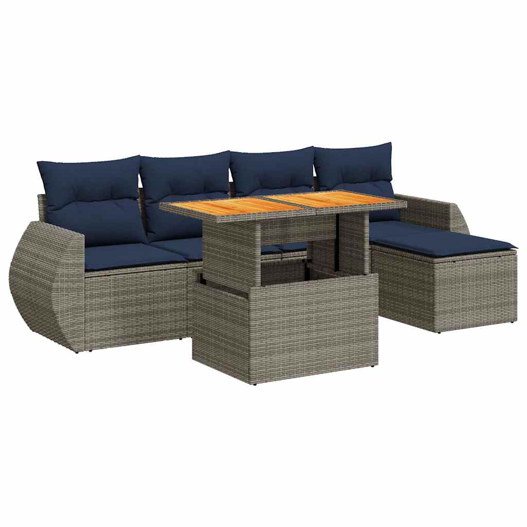 sofasæt til haven 6 dele med hynder polyrattan grå