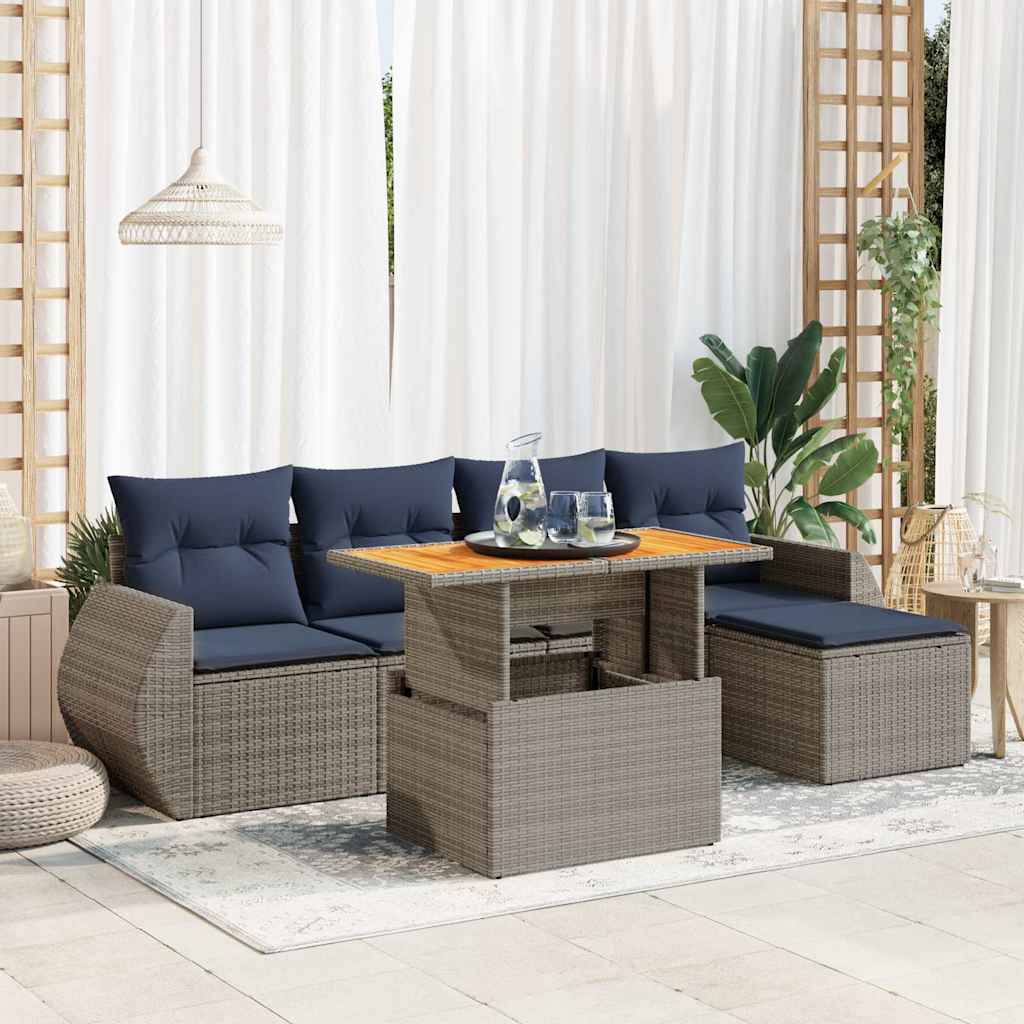 sofasæt til haven 6 dele med hynder polyrattan grå