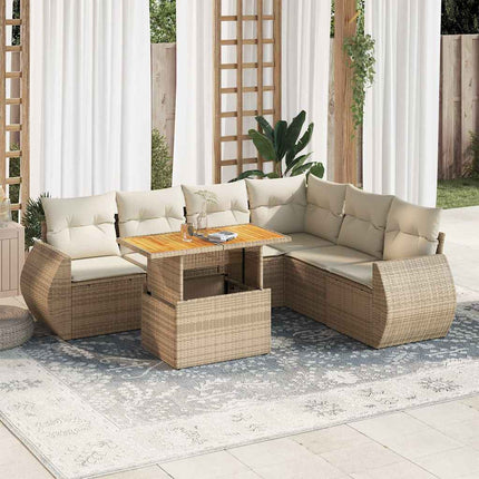 sofasæt til haven 7 dele med hynder polyrattan beige