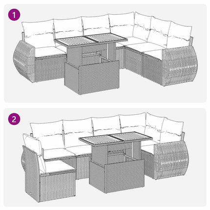 sofasæt til haven 7 dele med hynder polyrattan beige