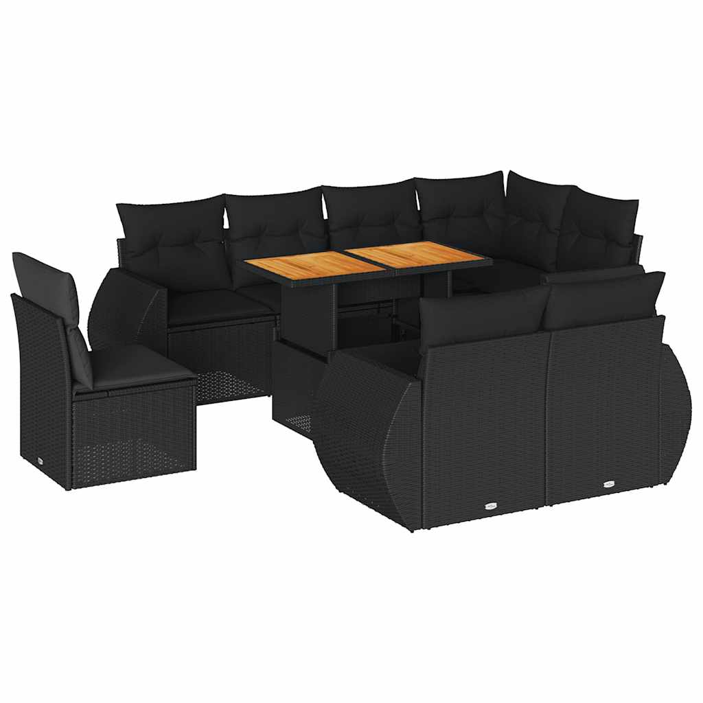 sofasæt til haven 9 dele med hynder polyrattan sort