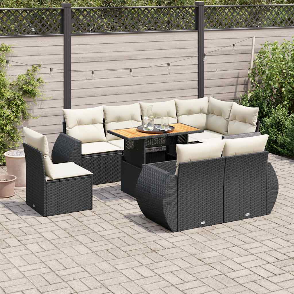 sofasæt til haven 9 dele med hynder polyrattan sort