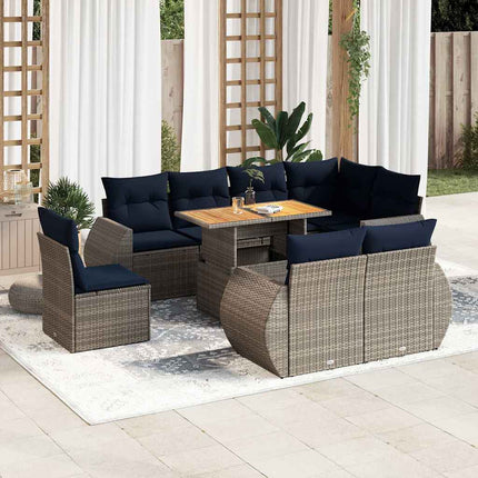 sofasæt til haven 9 dele med hynder polyrattan grå