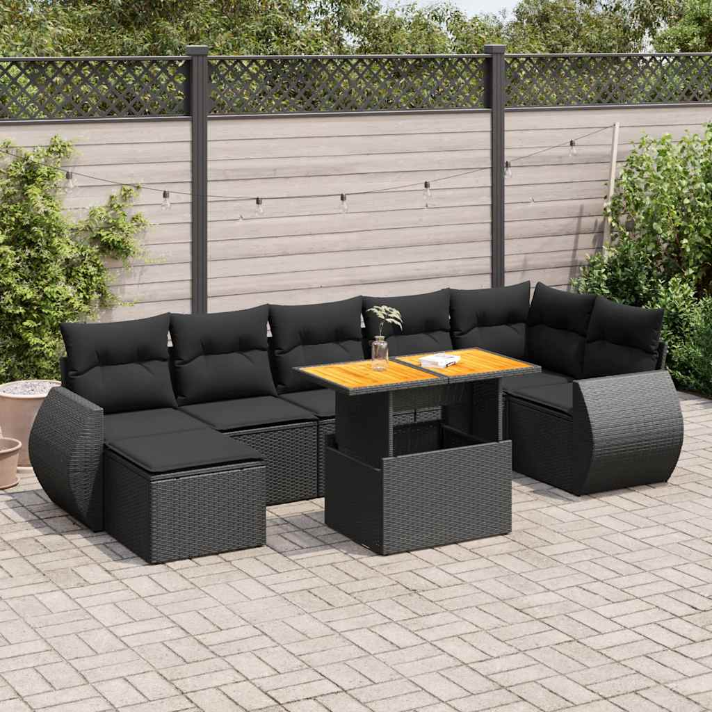 sofasæt til haven 8 dele med hynder polyrattan sort