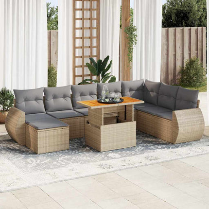 sofasæt til haven 9 dele med hynder polyrattan beige