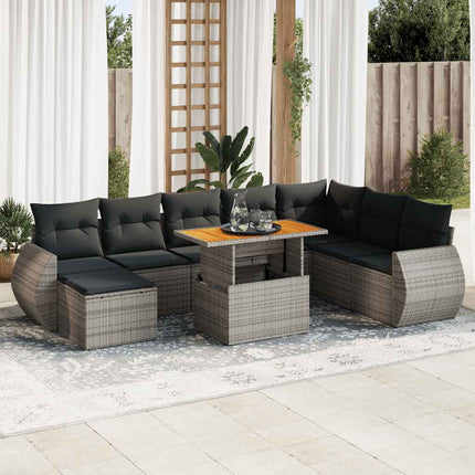sofasæt til haven 9 dele med hynder polyrattan grå