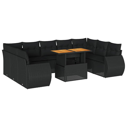 sofasæt til haven 10 dele med hynder polyrattan sort