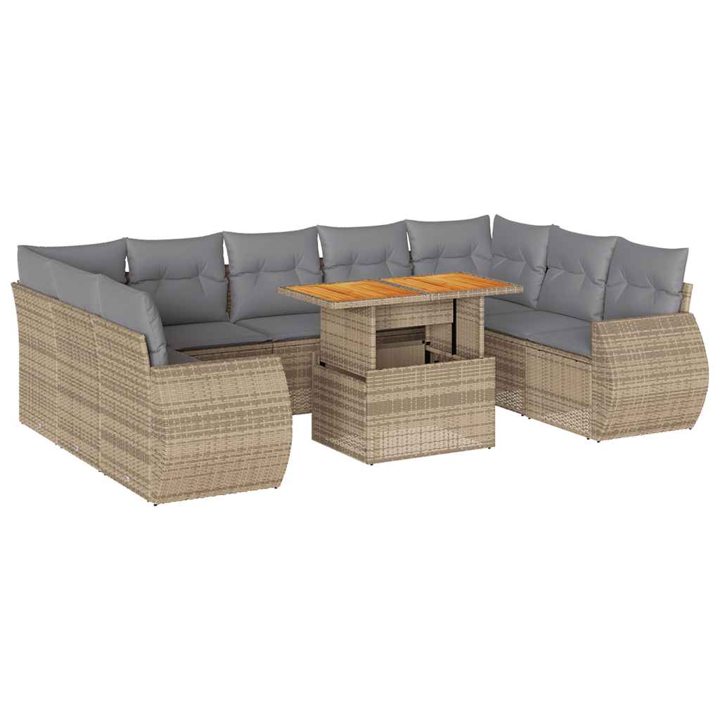 sofasæt til haven 10 dele med hynder polyrattan beige