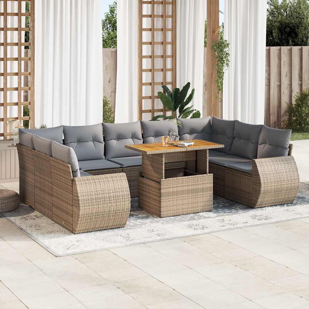 sofasæt til haven 10 dele med hynder polyrattan beige