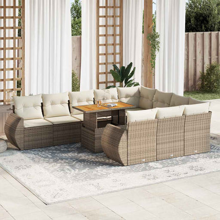 sofasæt til haven 11 dele med hynder polyrattan beige
