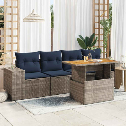 sofasæt 5 dele med hynder polyrattan grå