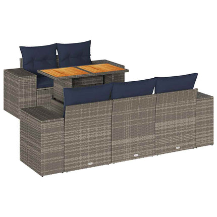 sofasæt til haven 6 dele med hynder polyrattan grå