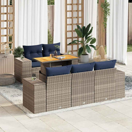 sofasæt til haven 6 dele med hynder polyrattan grå