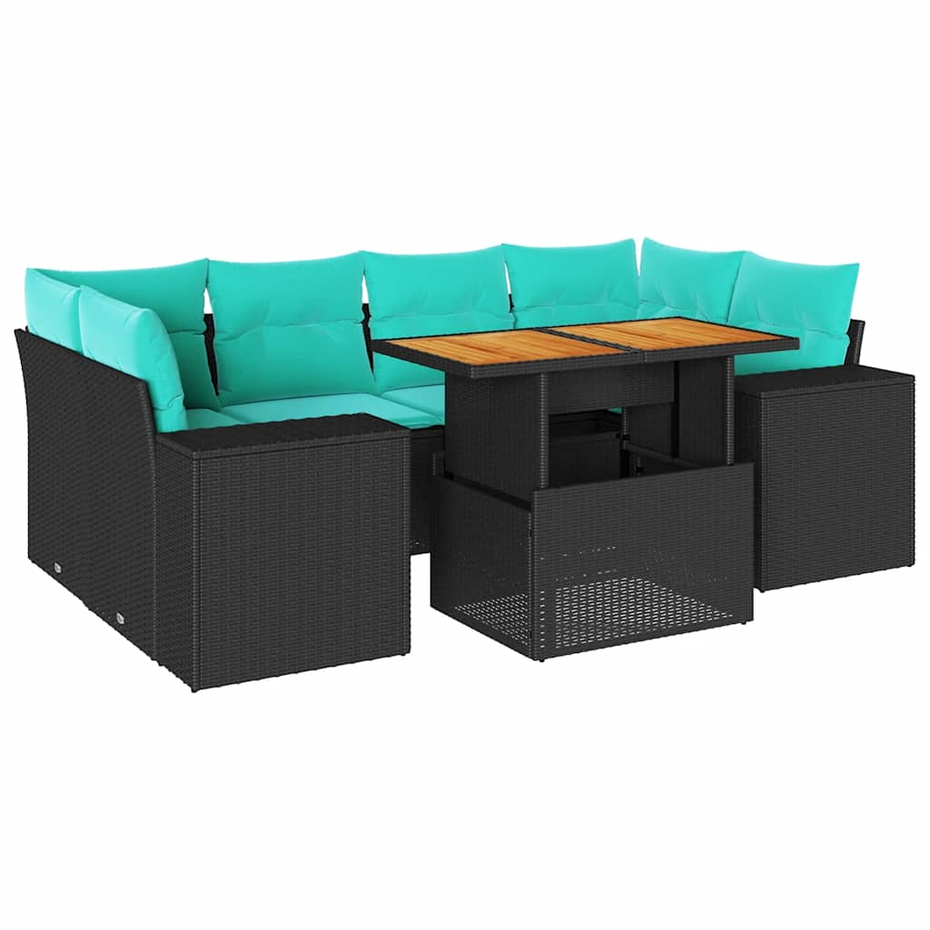 sofasæt til haven 7 dele med hynder polyrattan sort