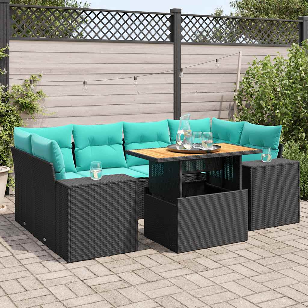 sofasæt til haven 7 dele med hynder polyrattan sort