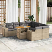 sofasæt til haven 9 dele med hynder polyrattan beige