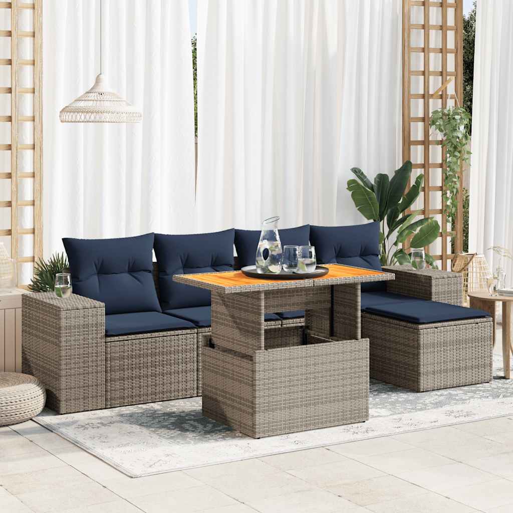 sofasæt til haven 6 dele med hynder polyrattan grå