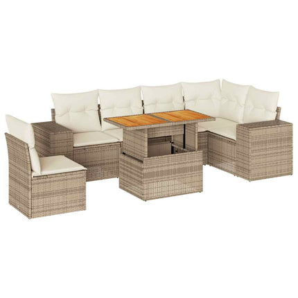 sofasæt til haven 7 dele med hynder polyrattan beige