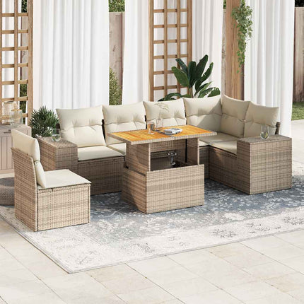sofasæt til haven 7 dele med hynder polyrattan beige