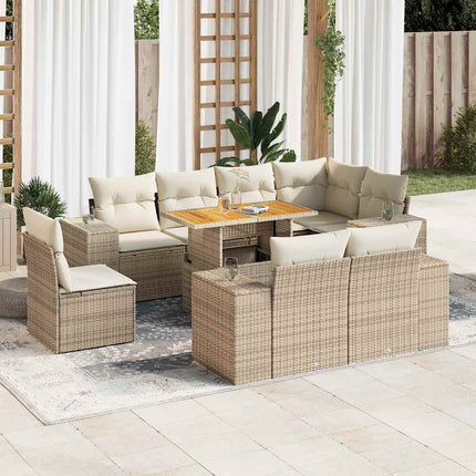 sofasæt til haven 9 dele med hynder polyrattan beige
