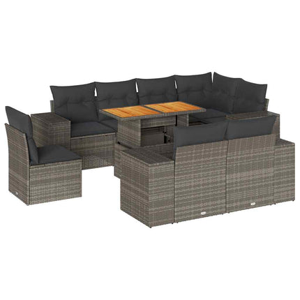 sofasæt til haven 9 dele med hynder polyrattan grå