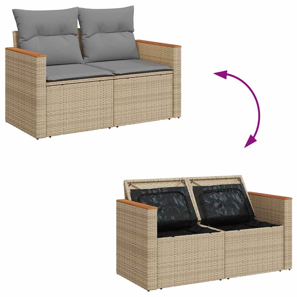 sofasæt til haven 6 dele med hynder polyrattan akacietræ beige