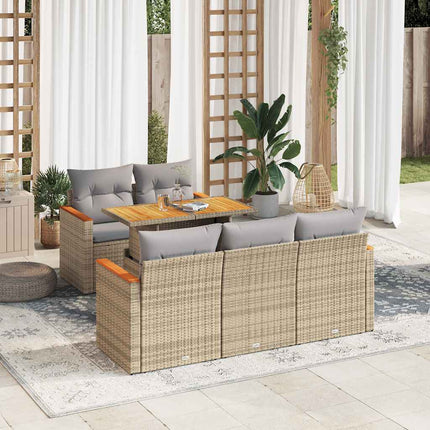 sofasæt til haven 6 dele med hynder polyrattan akacietræ beige