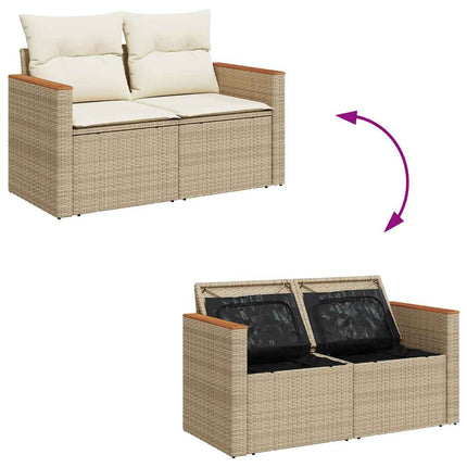 sofasæt til haven 7 dele med hynder polyrattan akacietræ beige