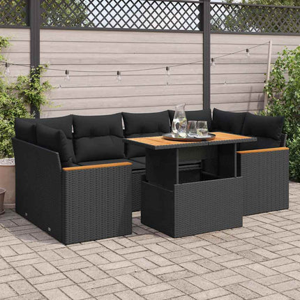 sofasæt til haven 6 dele med hynder polyrattan akacietræ sort