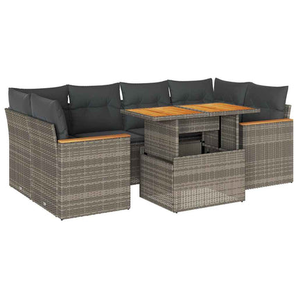sofasæt til haven 6 dele med hynder polyrattan akacietræ grå