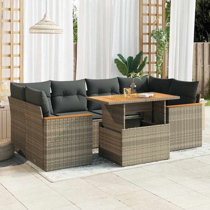 sofasæt til haven 6 dele med hynder polyrattan akacietræ grå