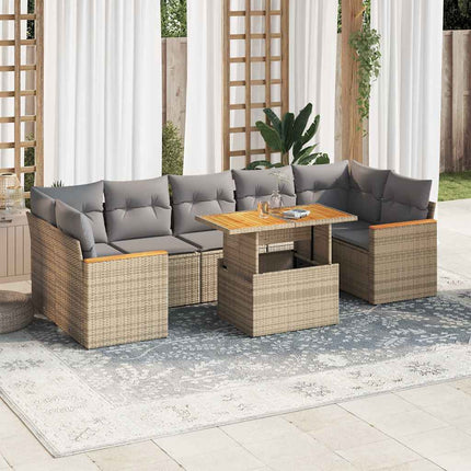 sofasæt til haven 8 dele med hynder polyrattan akacietræ beige