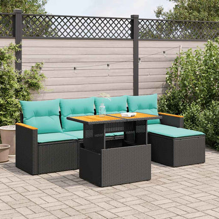 sofasæt til haven 6 dele med hynder polyrattan sort