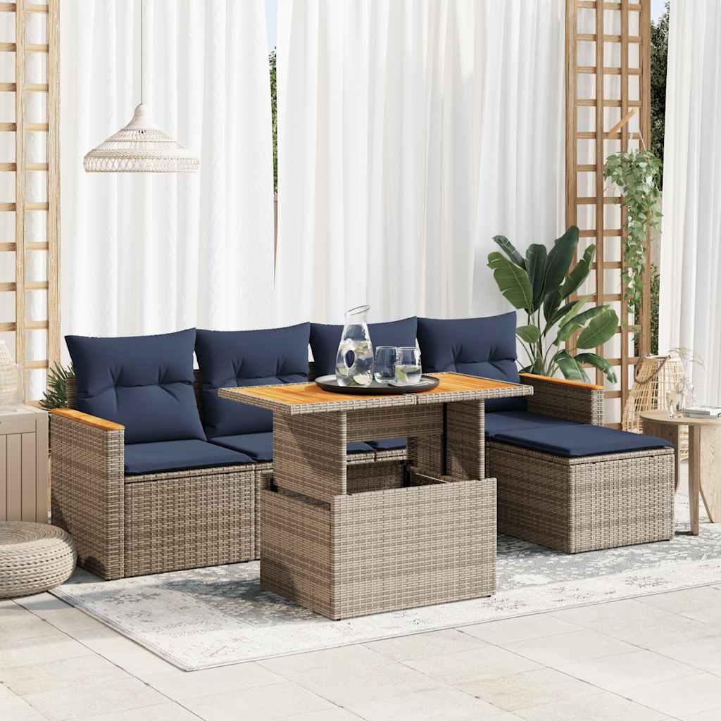 sofasæt til haven 6 dele med hynder polyrattan grå